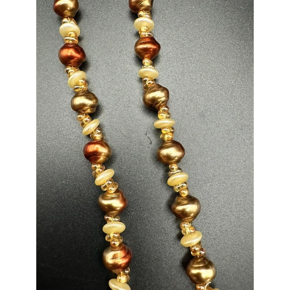 Copper‎ Color Faux Pearl Seed Bead Glitter Glass Dangle Necklace 16 Jewelry